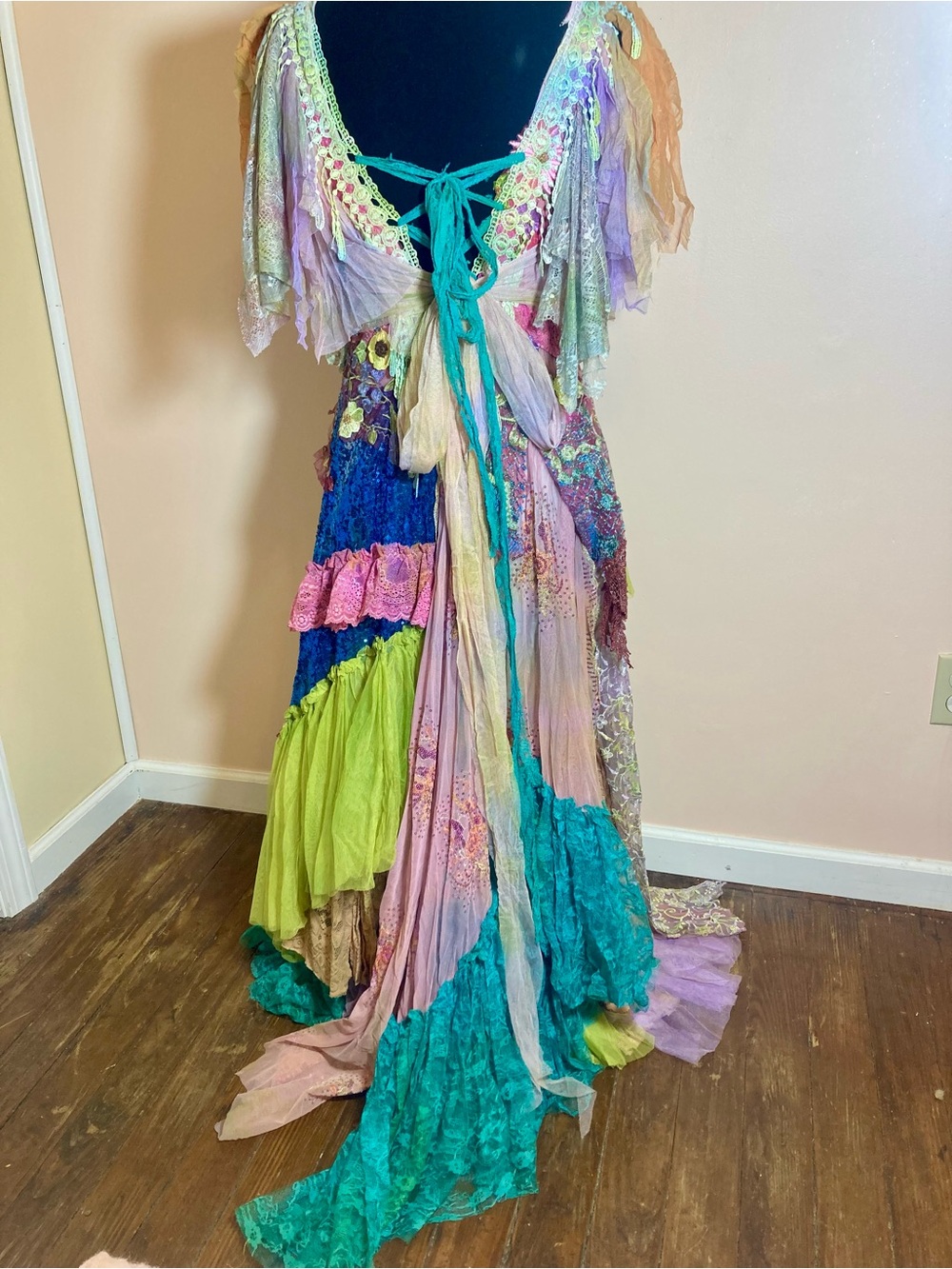 Bohemian Floral Patchwork Maxi Dress in Pastel Multi - Picture 5 of 6